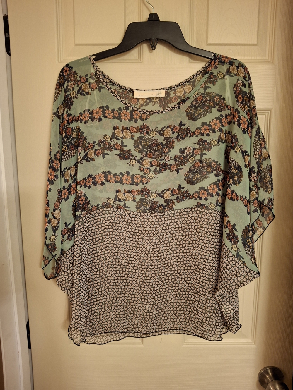 Magnolia South Light Green Floral Mixed-Print Blouse